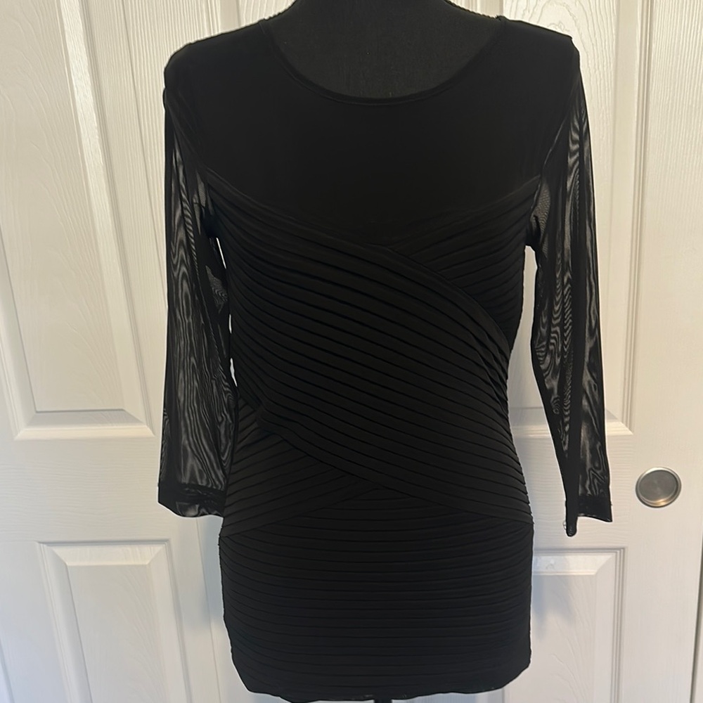 Boston Proper Black Sheer Sleeve Blouse sm
